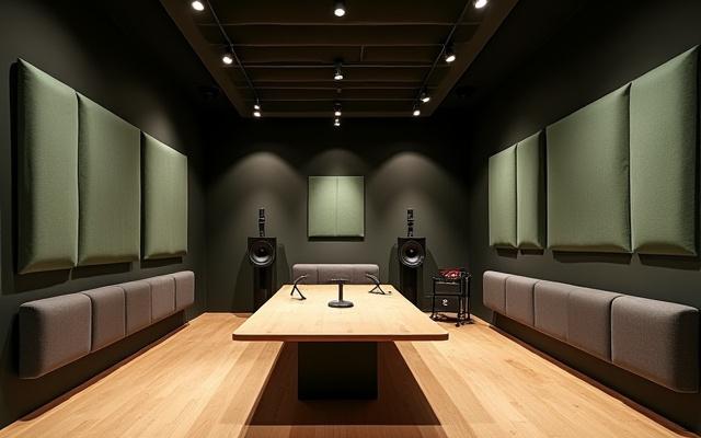 Modernes Podcast Studio in Wien mit Schalldämmung und Mikrofon